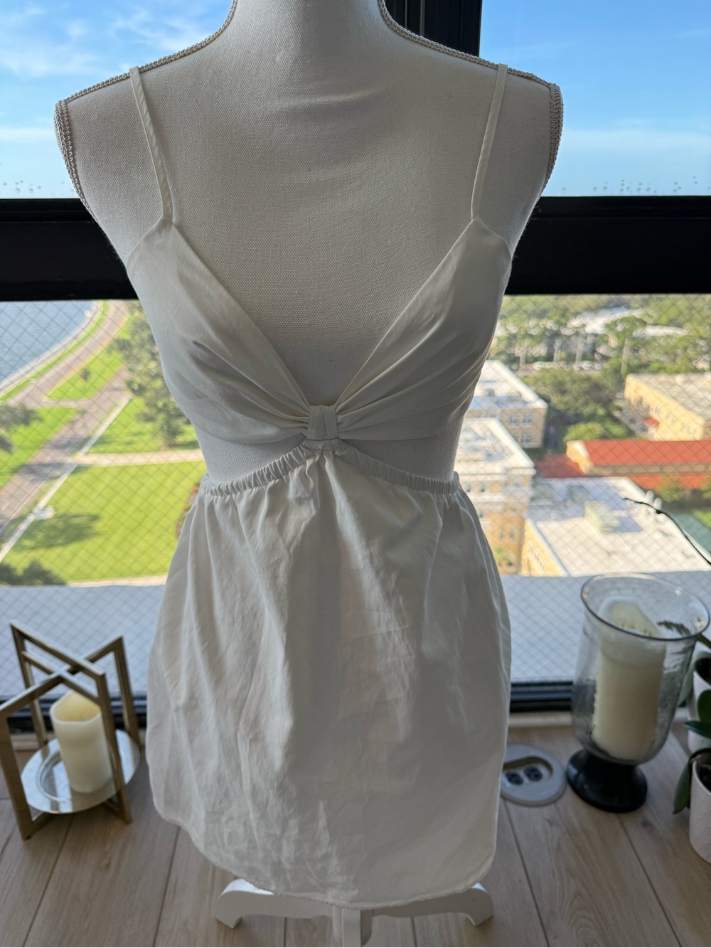 White Twist-Front Spaghetti Strap Dress